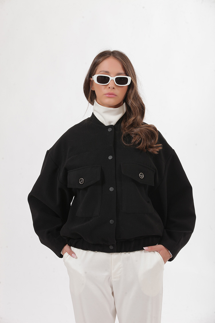 BOMBER JACKET WITH LARGE POCKETS AND LOGO BUTTONS BLACK