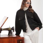 BOMBER JACKET WITH LARGE POCKETS AND LOGO BUTTONS BLACK