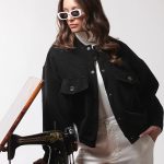 BOMBER JACKET WITH LARGE POCKETS AND LOGO BUTTONS BLACK