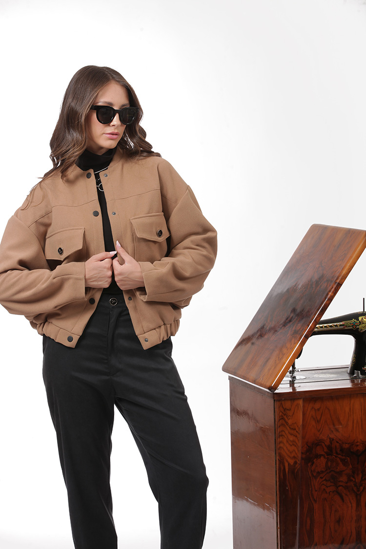 BOMBER JACKET WITH LARGE POCKETS AND LOGO BUTTONS CAMEL