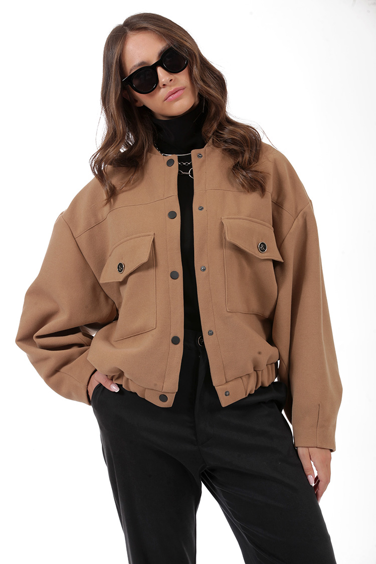 BOMBER JACKET WITH LARGE POCKETS AND LOGO BUTTONS CAMEL