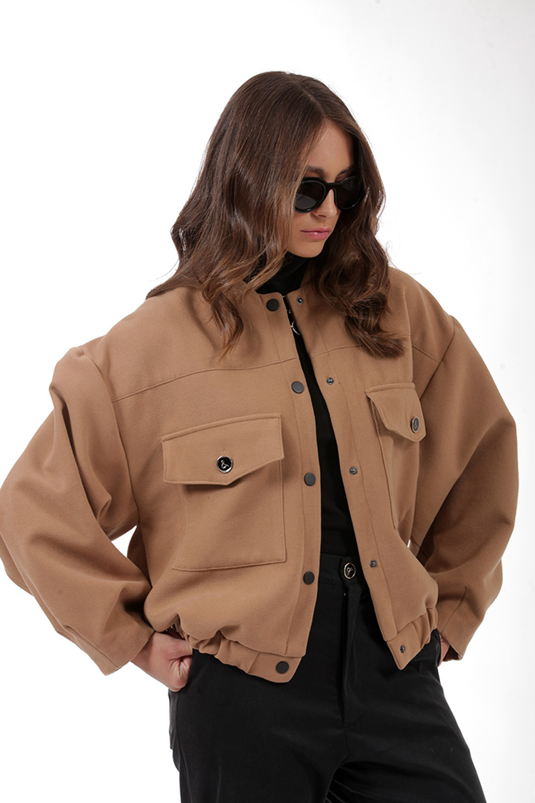 BOMBER JACKET WITH LARGE POCKETS AND LOGO BUTTONS CAMEL