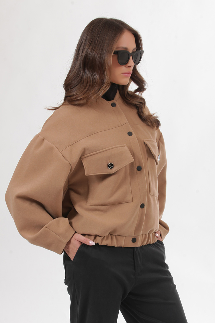 BOMBER JACKET WITH LARGE POCKETS AND LOGO BUTTONS CAMEL