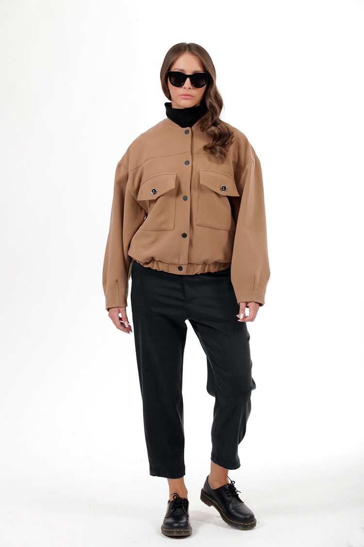 BOMBER JACKET WITH LARGE POCKETS AND LOGO BUTTONS CAMEL