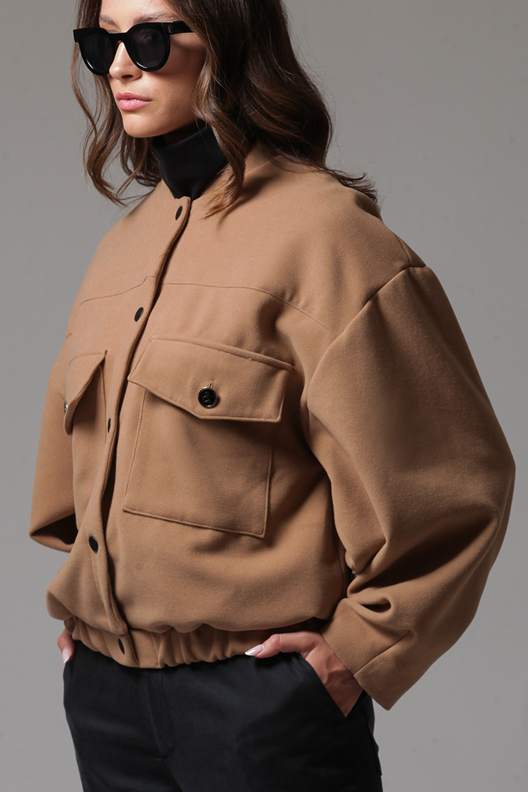 BOMBER JACKET WITH LARGE POCKETS AND LOGO BUTTONS CAMEL
