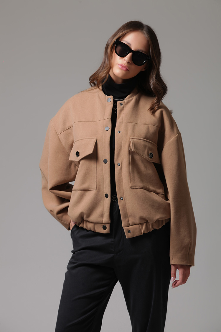 BOMBER JACKET WITH LARGE POCKETS AND LOGO BUTTONS CAMEL