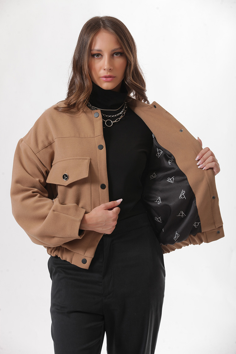 BOMBER JACKET WITH LARGE POCKETS AND LOGO BUTTONS CAMEL