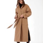 LONG BELTED COAT WITH SIDE SLITS CAMEL