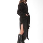 LONG BELTED COAT WITH SIDE SLITS BLACK