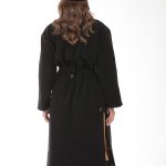 LONG BELTED COAT WITH SIDE SLITS BLACK
