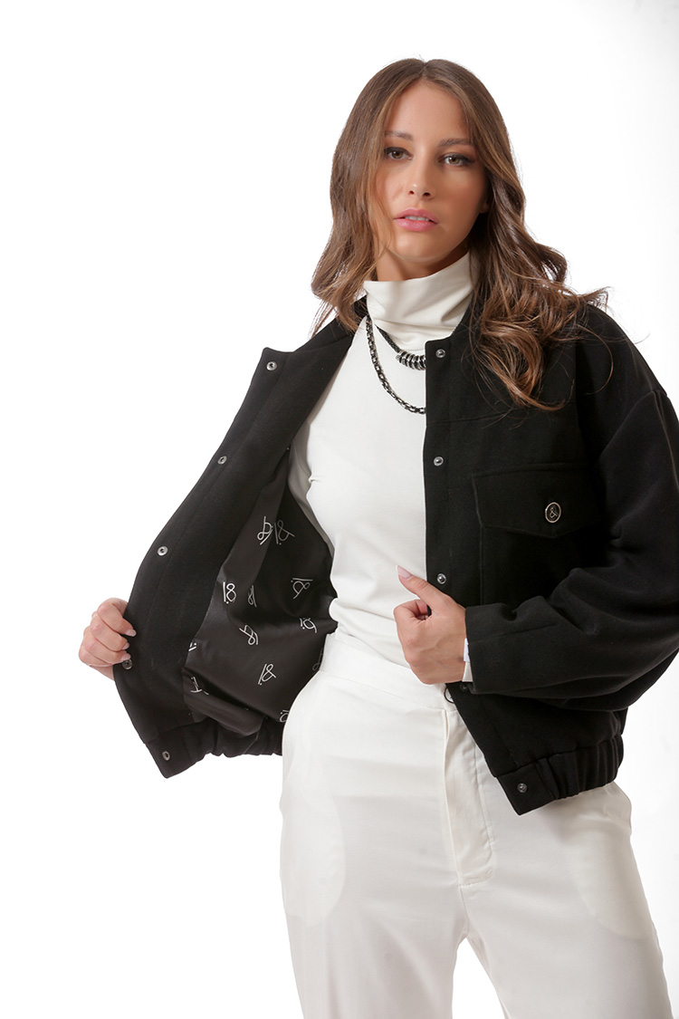 BOMBER JACKET WITH LARGE POCKETS AND LOGO BUTTONS BLACK