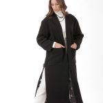 LONG BELTED COAT WITH SIDE SLITS BLACK