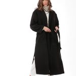 LONG BELTED COAT WITH SIDE SLITS BLACK
