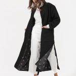 LONG BELTED COAT WITH SIDE SLITS BLACK