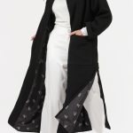 LONG BELTED COAT WITH SIDE SLITS BLACK