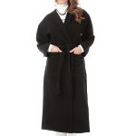 LONG BELTED COAT WITH SIDE SLITS BLACK