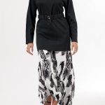 LONG PRINTED DRESS WITH DOUBLE-LAYERED FABRIC AND BELT