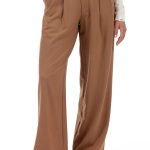 WIDE-LEG TROUSERS WITH ELASTICATED WAIST AND LOGO BUTTON CAMEL