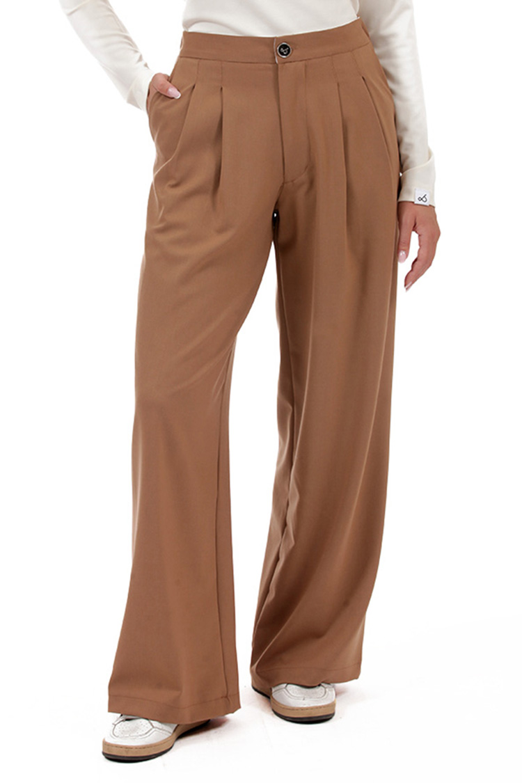 WIDE-LEG TROUSERS WITH ELASTICATED WAIST AND LOGO BUTTON CAMEL