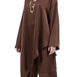 ASYMMETRICAL SATIN OVERSIZED TOP- CHOCOLATE