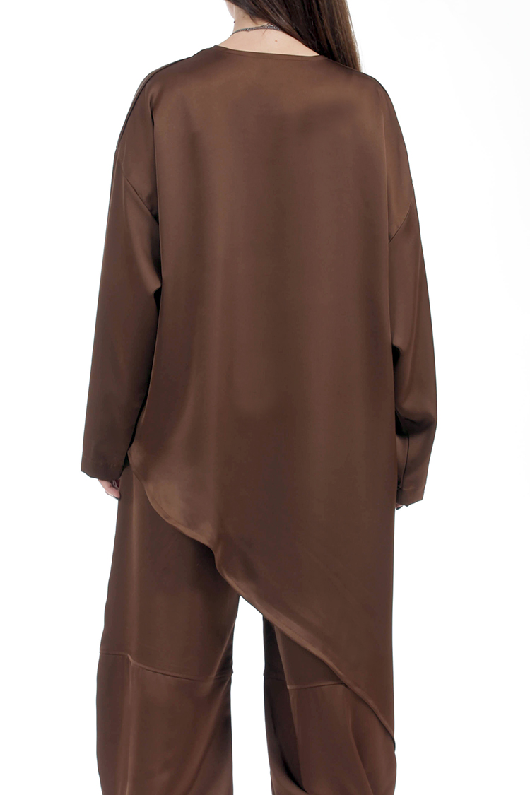 ASYMMETRICAL SATIN OVERSIZED TOP- CHOCOLATE