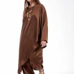 ASYMMETRICAL SATIN OVERSIZED TOP- CHOCOLATE
