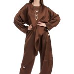 ASYMMETRICAL SATIN OVERSIZED TOP- CHOCOLATE