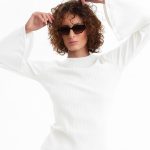 RIBBED LONG SLEEVE TOP-WHITE