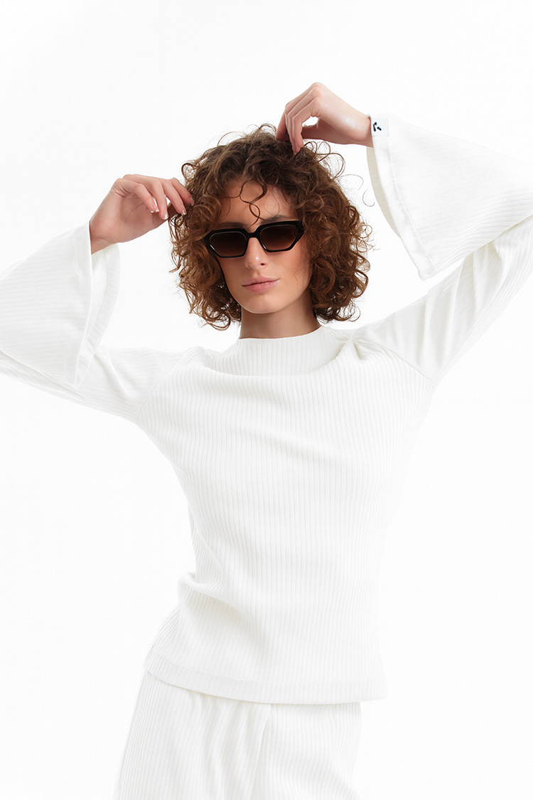 RIBBED LONG SLEEVE TOP-WHITE