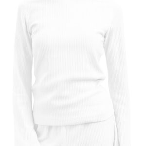 RIBBED LONG SLEEVE TOP-WHITE