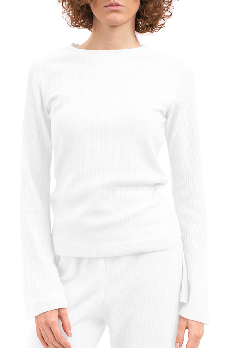 RIBBED LONG SLEEVE TOP-WHITE