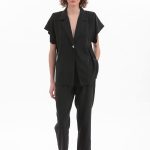 BLAZER WITH OVERSIZED SHOULDERS AND LOGO BUTTON DETAIL — BLACK