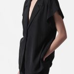 BLAZER WITH OVERSIZED SHOULDERS AND LOGO BUTTON DETAIL — BLACK