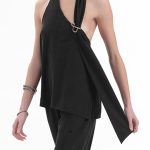 BACKLESS TOP WITH LOGO PIN DETAIL — BLACK