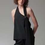 BACKLESS TOP WITH LOGO PIN DETAIL — BLACK