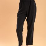 CROPPED TROUSERS WITH ELASTICATED WAIST — BLACK