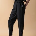 CROPPED TROUSERS WITH ELASTICATED WAIST — BLACK