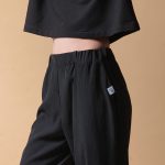 CROPPED TROUSERS WITH ELASTICATED WAIST — BLACK