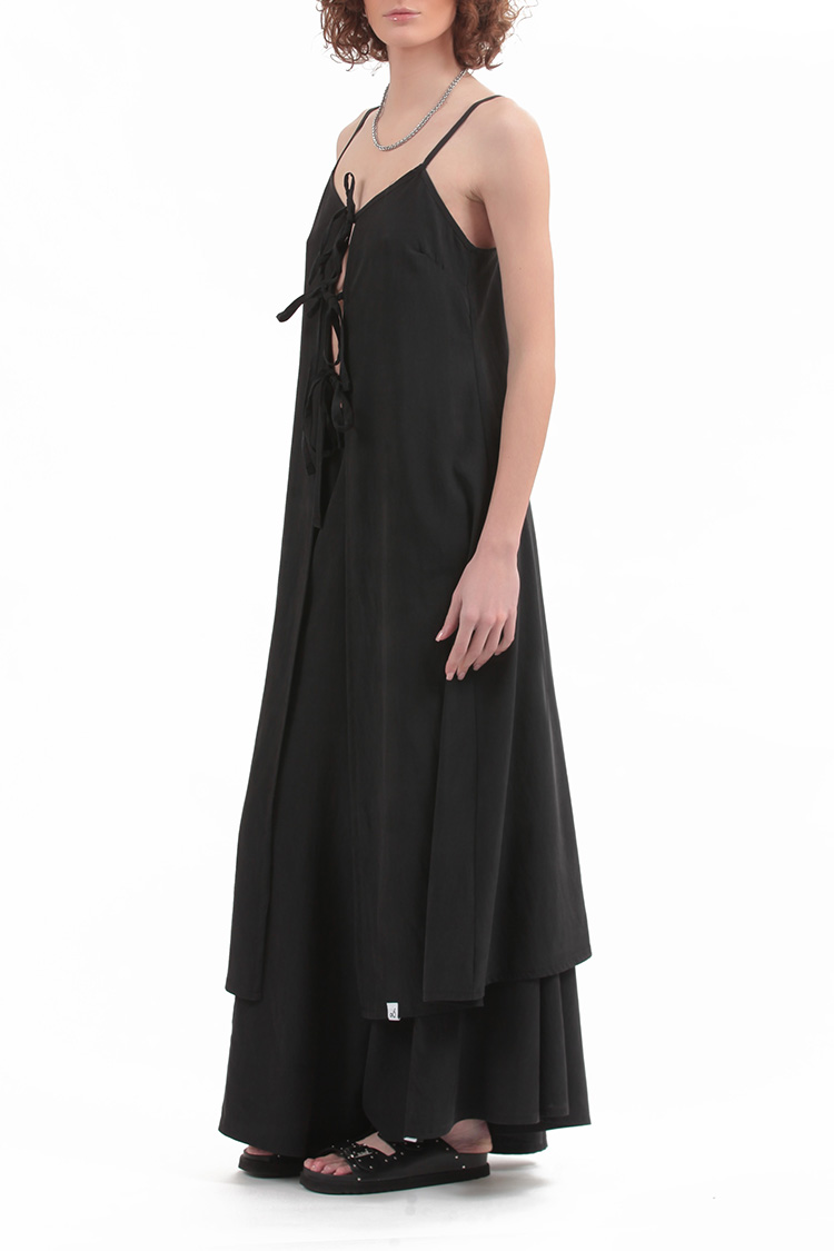 LONGLINE TOP WITH FRONT TIES — BLACK