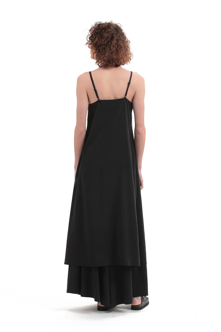 LONGLINE TOP WITH FRONT TIES — BLACK