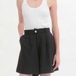 BERMUDA SHORTS WITH ELASTICATED WAIST AND LOGO BUTTON DETAIL — BLACK