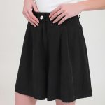 BERMUDA SHORTS WITH ELASTICATED WAIST AND LOGO BUTTON DETAIL — BLACK