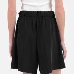 BERMUDA SHORTS WITH ELASTICATED WAIST AND LOGO BUTTON DETAIL — BLACK