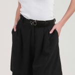 BERMUDA SHORTS WITH ELASTICATED WAIST AND LOGO BUTTON DETAIL — BLACK
