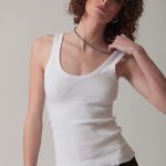 SLEEVELESS RIBBED FITTED TOP — WHITE