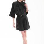 BERMUDA SHORTS WITH ELASTICATED WAIST AND LOGO BUTTON DETAIL — BLACK