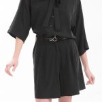 BERMUDA SHORTS WITH ELASTICATED WAIST AND LOGO BUTTON DETAIL — BLACK