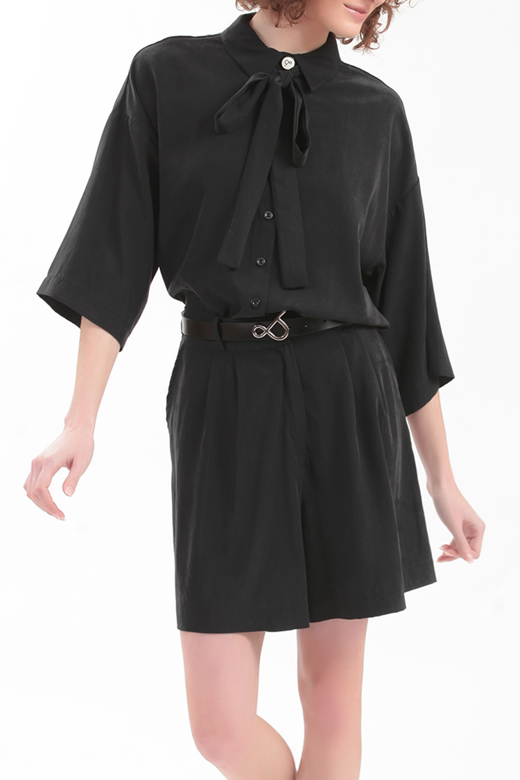 BERMUDA SHORTS WITH ELASTICATED WAIST AND LOGO BUTTON DETAIL — BLACK