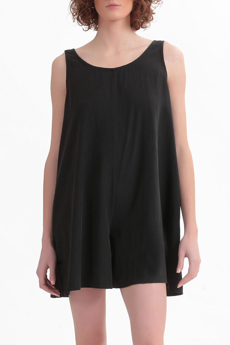 WIDE LEG SHORTS JUMPSUIT — BLACK
