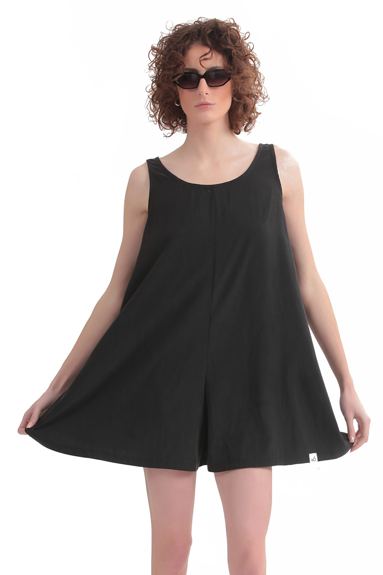 WIDE LEG SHORTS JUMPSUIT — BLACK